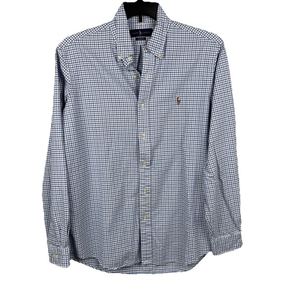 Ralph Lauren Dress shirt Men Large Navy Plaid Pony Classic Fit Button Casual - Picture 2 of 7